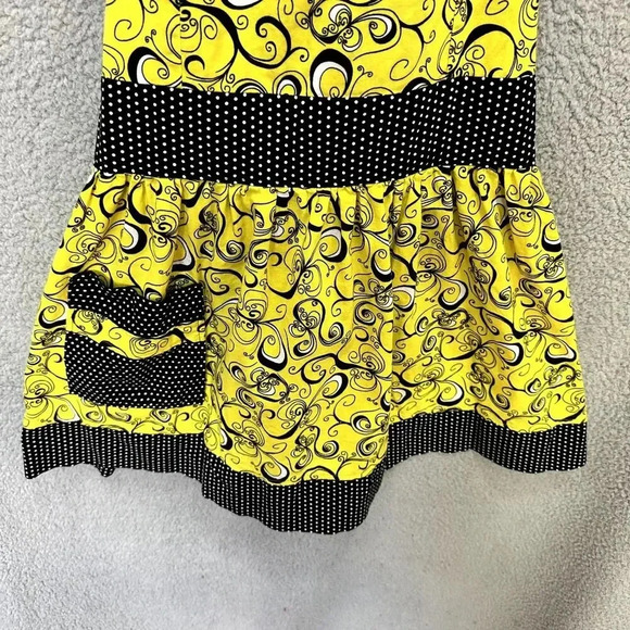 Bambino Amore bib apron yellow blue geometric polka dot pocket tie retro boho - Picture 3 of 5